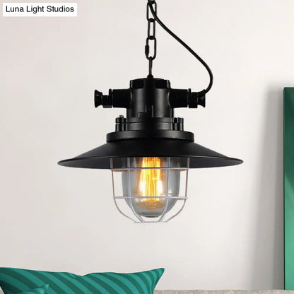 Vintage Industrial Black Metal Pendant Light with Clear Glass Shade