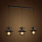 Vintage Industrial Black Metal Pendant Light with Dome Cage Shade and 3 Hanging Lights