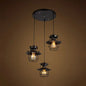 Vintage Industrial Black Metal Pendant Light with Dome Cage Shade and 3 Hanging Lights