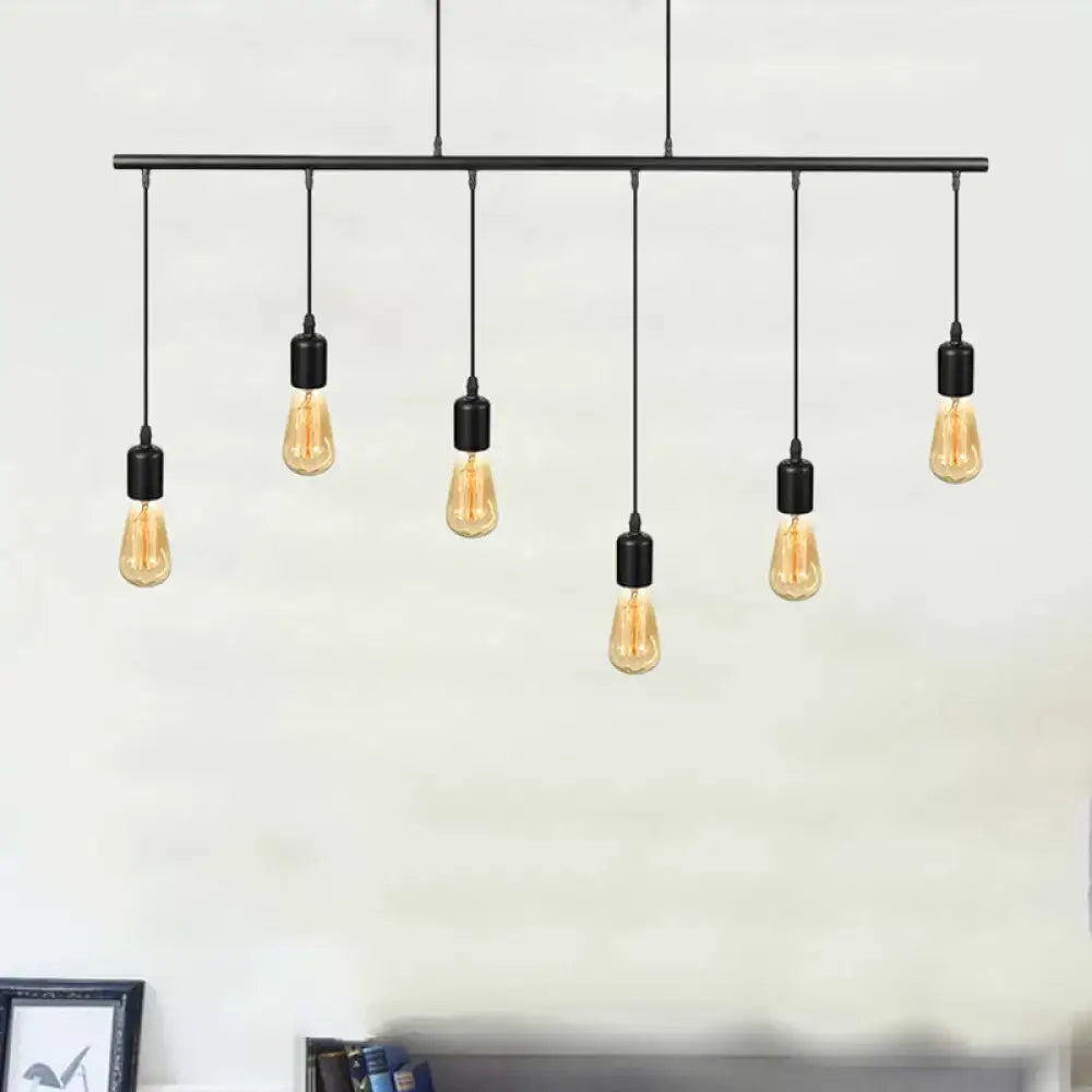 DecorBites vintage industrial black metal multi light linear pendant light with five edison bulbs for island ceiling use 220v-240v 110v-120v