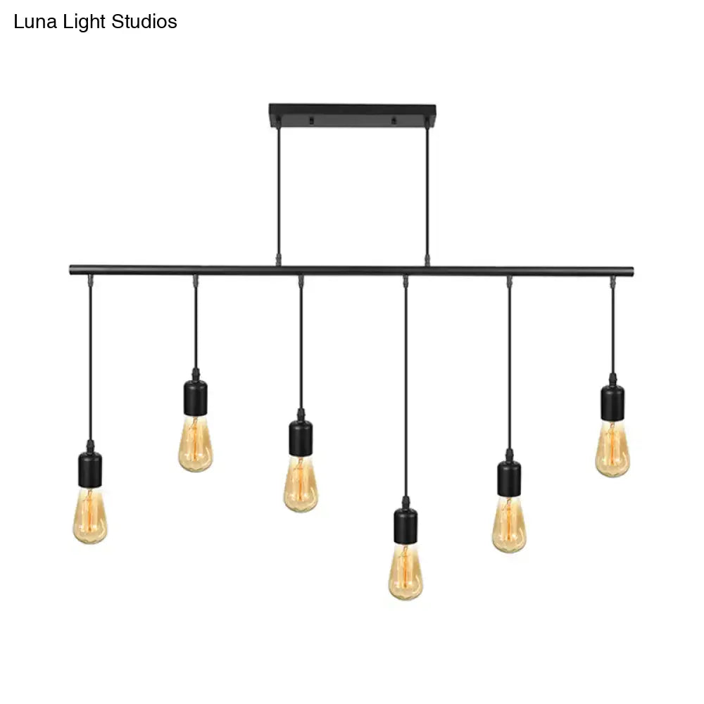 Decorbites vintage industrial black metal pendant light with six edison bulbs multi light linear island lamp 220v-240v