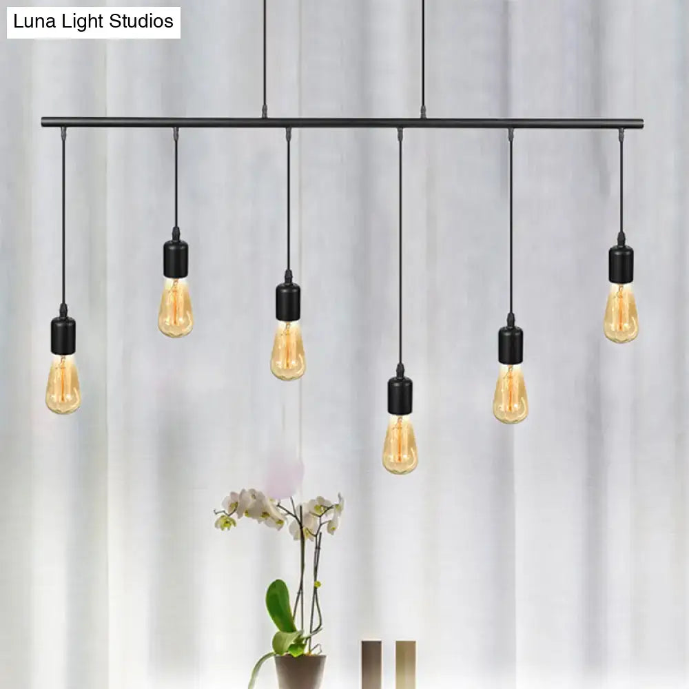 Decorbites™ vintage industrial black metal pendant light with six edison bulbs multi light linear island 220v-240v 110v-120v