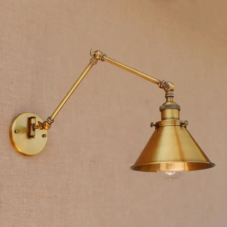 Vintage industrial brass wall lamp with adjustable swing arm and conical shade ideal for bedroom reading decorbites adjustable swing