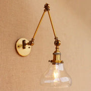 Vintage industrial brass glass ball swing arm bedroom sconce with adjustable clear glass bell-shaped shade