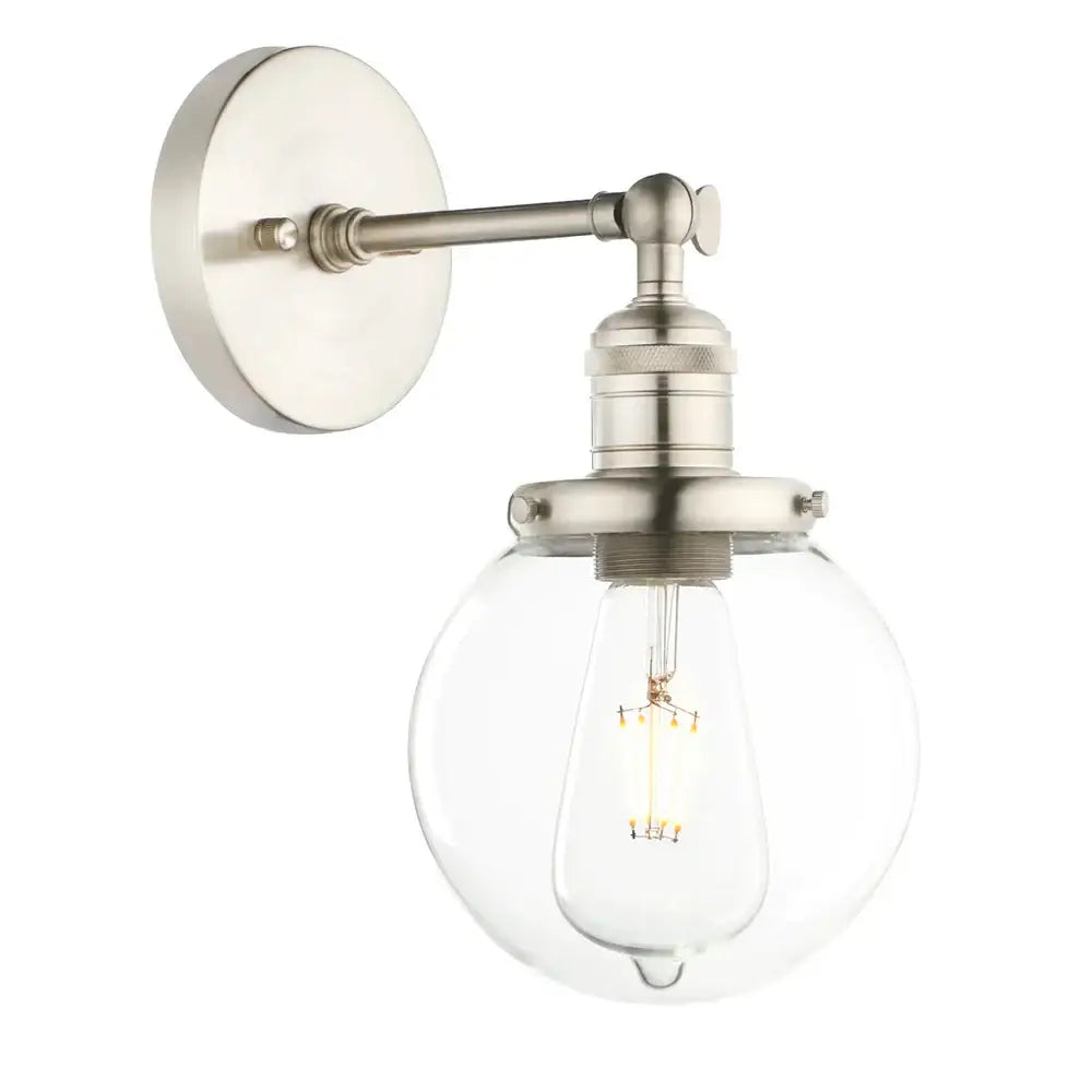 A sleek brushed nickel wall sconce with clear glass globe and exposed filament bulb decorbites vintage industrial wall