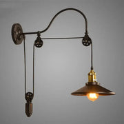 Vintage industrial bronze iron pulley wall lamp with arched arm and adjustable decorbites iron pulley system for dining room