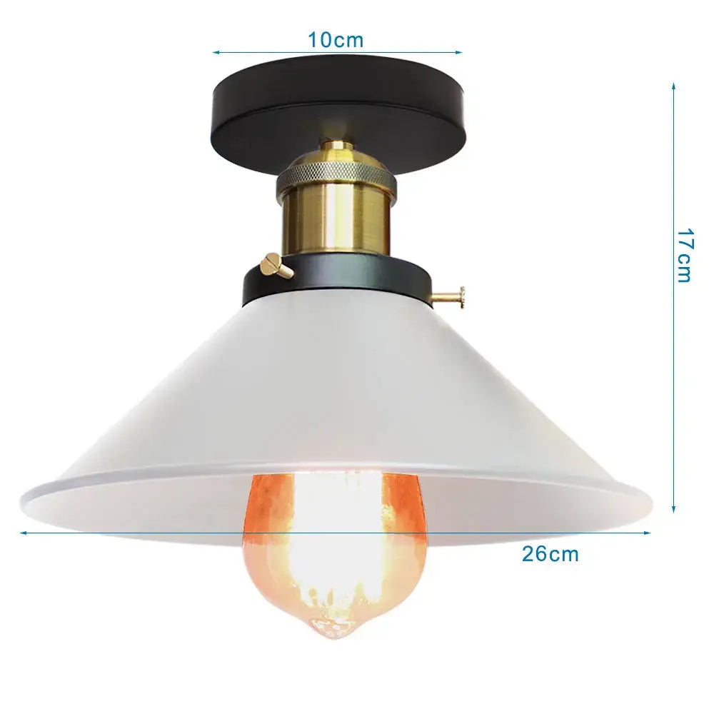 Vintage industrial flush mount light with white conical shade and brass accents for kitchen decorbites industrial flush
