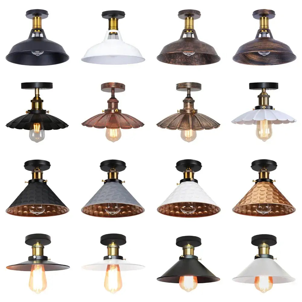 A collection of vintage industrial flush mount lights in black bronze metal shades ideal for kitchen decorbites industrial flush