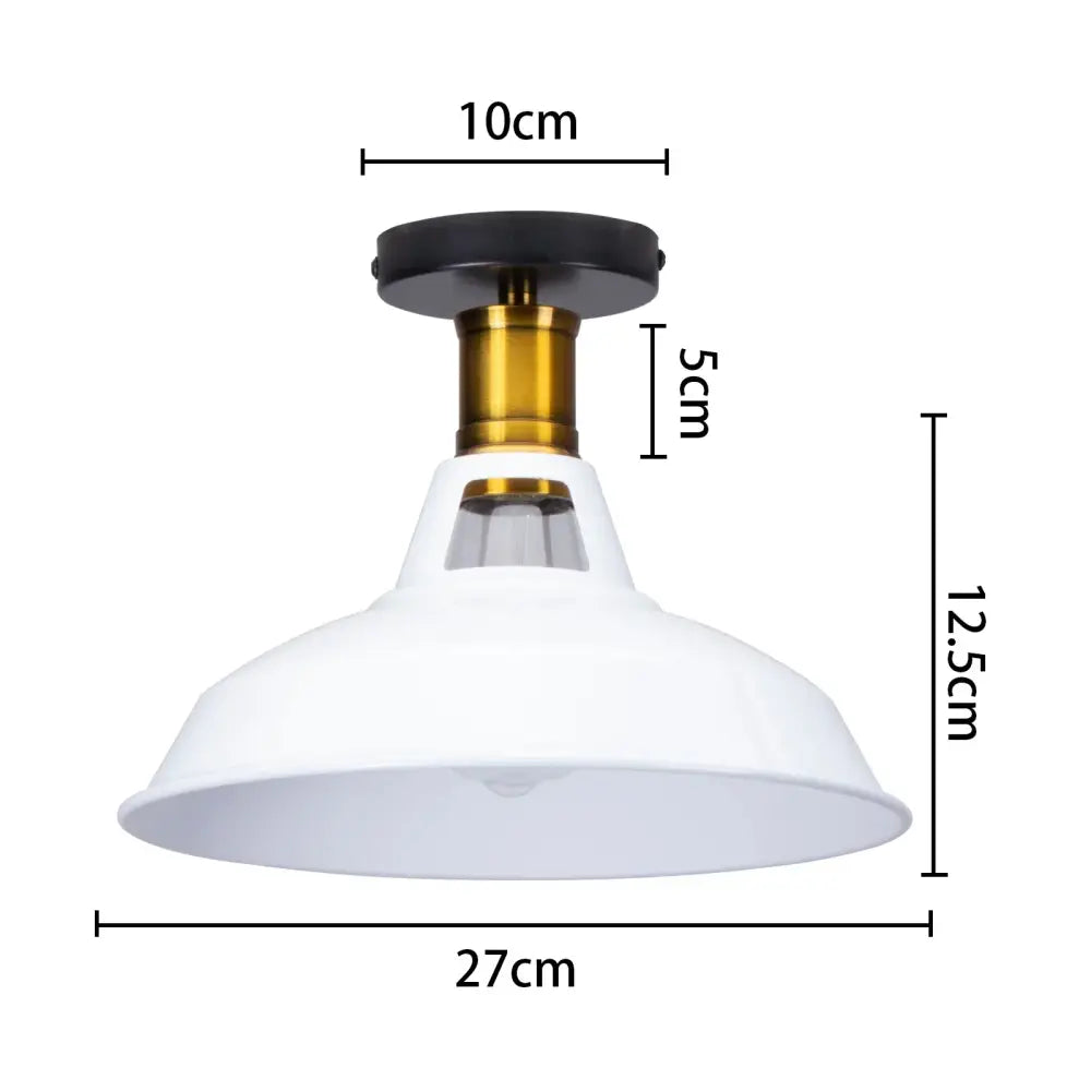 Vintage industrial flush mount light with white enamel pendant, brass stem, and black base for kitchen decorbites industrial flush
