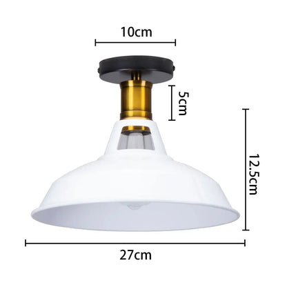 Vintage industrial flush mount light with white enamel pendant, brass stem, and black base for kitchen decorbites industrial flush