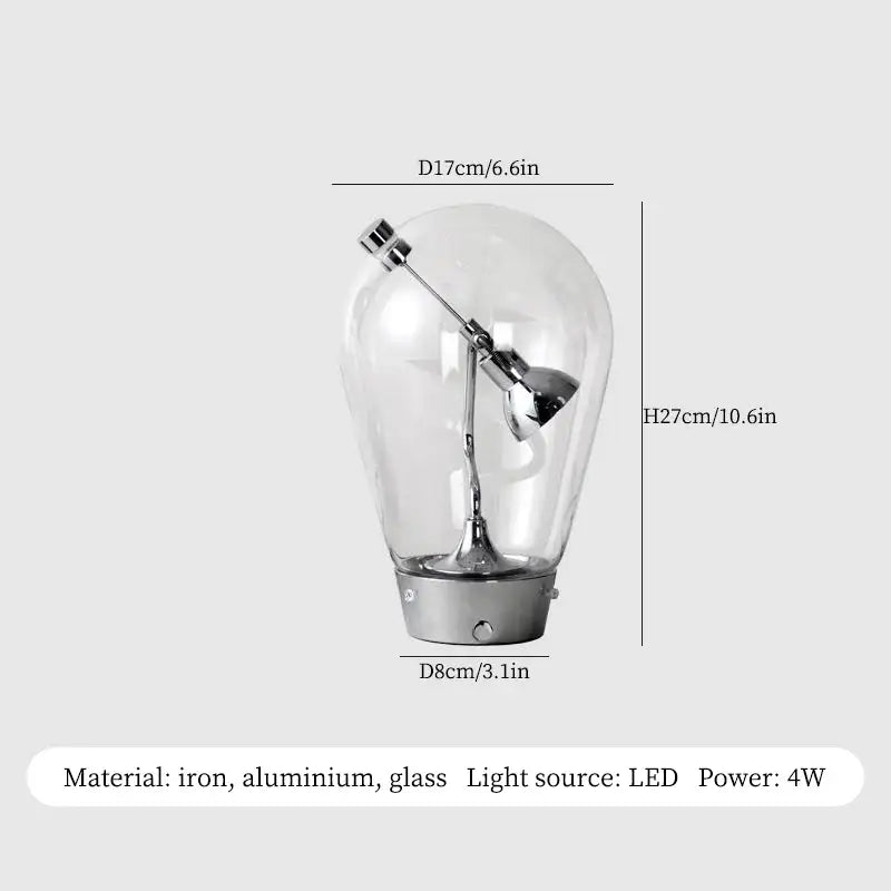 Vintage industrial decorbites glass desk lamp with clear bulb and metallic iron aluminum base led filament light