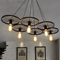 Vintage Industrial Hanging Light with Wheel Design and Multiple Heads - Black/Rust Metal Ceiling Fixture