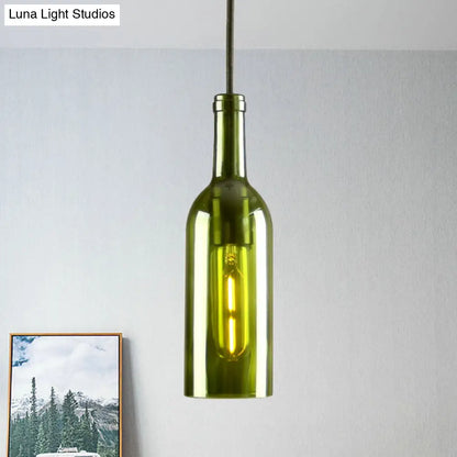 Vintage Industrial Hanging Pendant Light with Wine Bottle Shade - Glass Brown/Blue, 1 Light