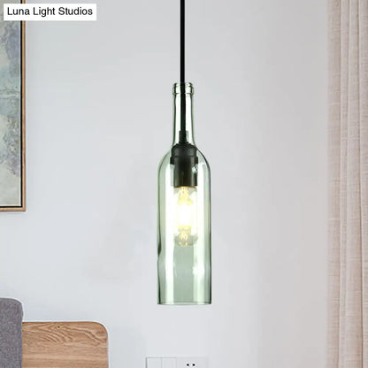 Vintage Industrial Hanging Pendant Light with Wine Bottle Shade - Glass Brown/Blue, 1 Light