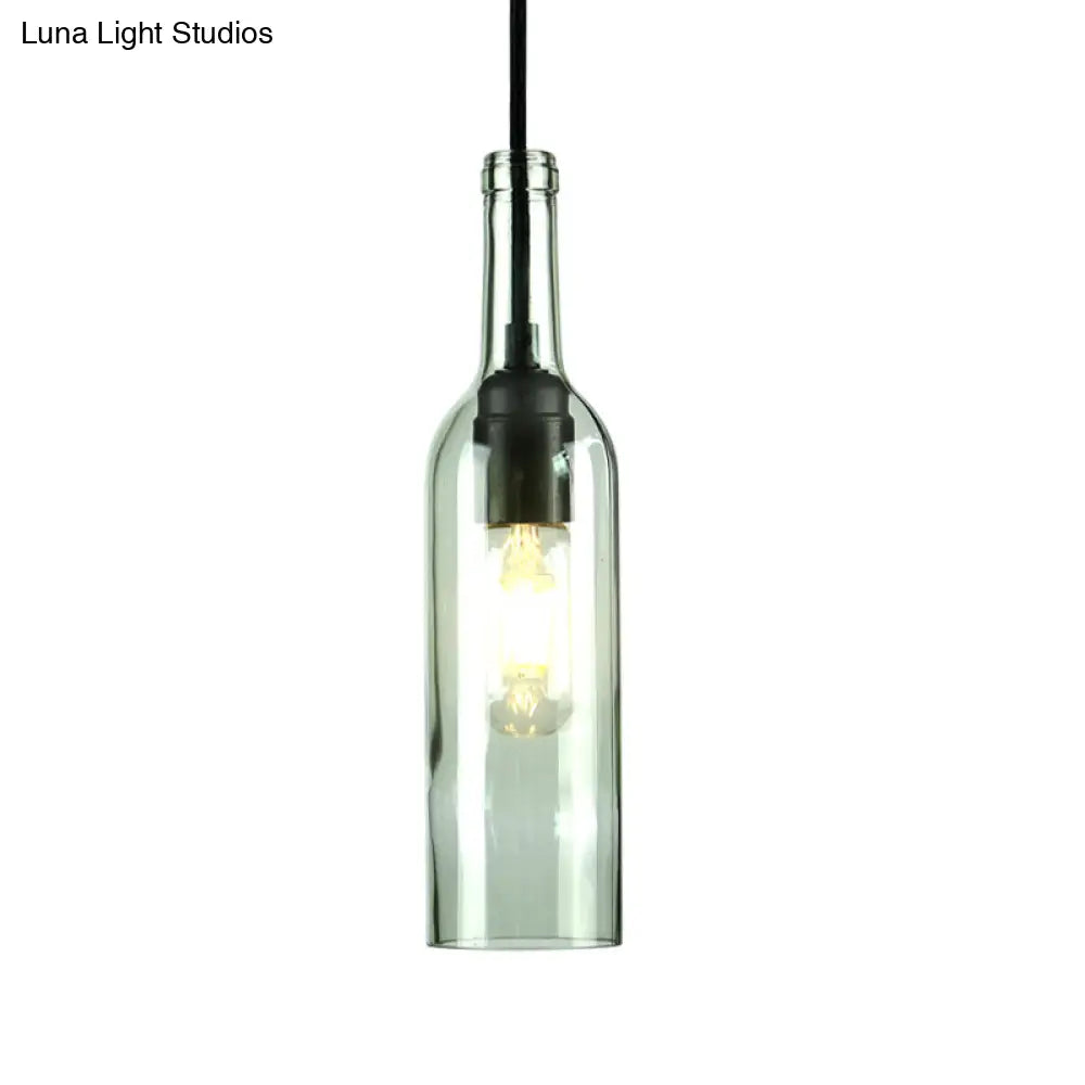 Vintage Industrial Hanging Pendant Light with Wine Bottle Shade - Glass Brown/Blue, 1 Light