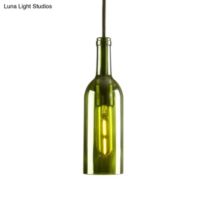 Vintage Industrial Hanging Pendant Light with Wine Bottle Shade - Glass Brown/Blue, 1 Light