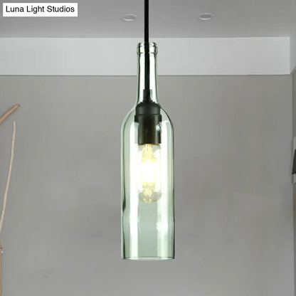 Vintage Industrial Hanging Pendant Light with Wine Bottle Shade - Glass Brown/Blue, 1 Light