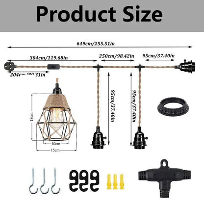 Vintage Industrial Hemp Rope Plug-In Pendant Light