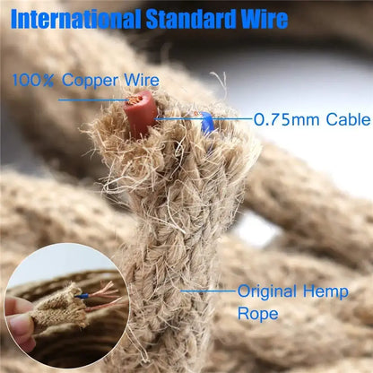 Beige hemp rope with 100% copper wire core and insulated 0.75mm cable woven textile wire for vintage industrial use
