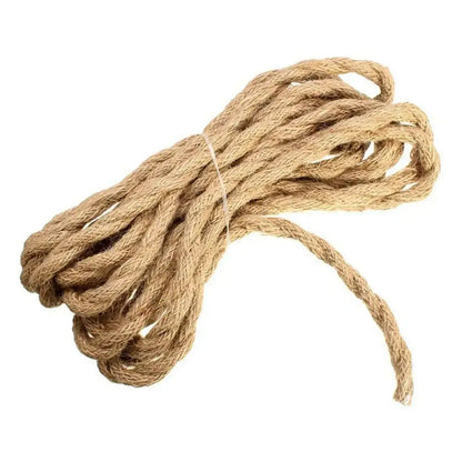 Coarse natural beige hemp rope bundled as vintage industrial woven textile wire for living room cord use