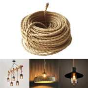 Coiled vintage industrial hemp rope in natural color woven textile wire for rustic living room lighting fixtures
