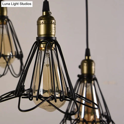 Vintage Industrial Metal Pendant Light - Farmhouse Hanging Lamp with Petal Design (Black, 3 Bulbs)