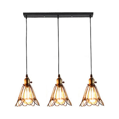 Vintage Industrial Metal Pendant Light - Farmhouse Hanging Lamp with Petal Design (Black, 3 Bulbs)