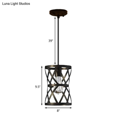 Vintage Industrial Metal Pendant Light with Stylish Black Cage Shade - Dining Room Hanging Lamp