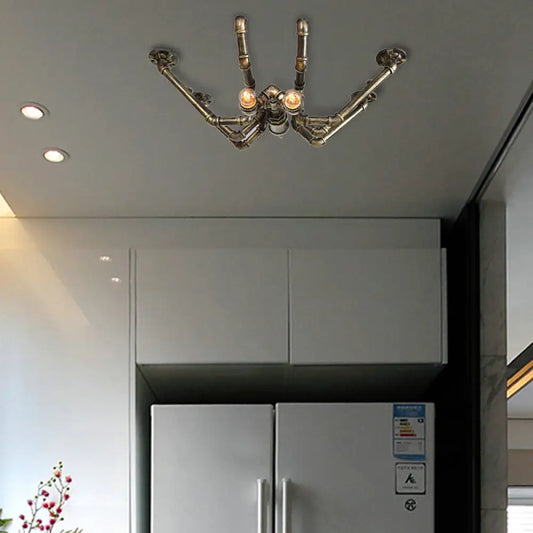 DecorBites™ DecorBites™ Vintage Industrial Metal Spider Ceiling Light Fixture - Semi Flush Pendant in Black/Bronze Finish - 2 Bulb Living Room Lighting