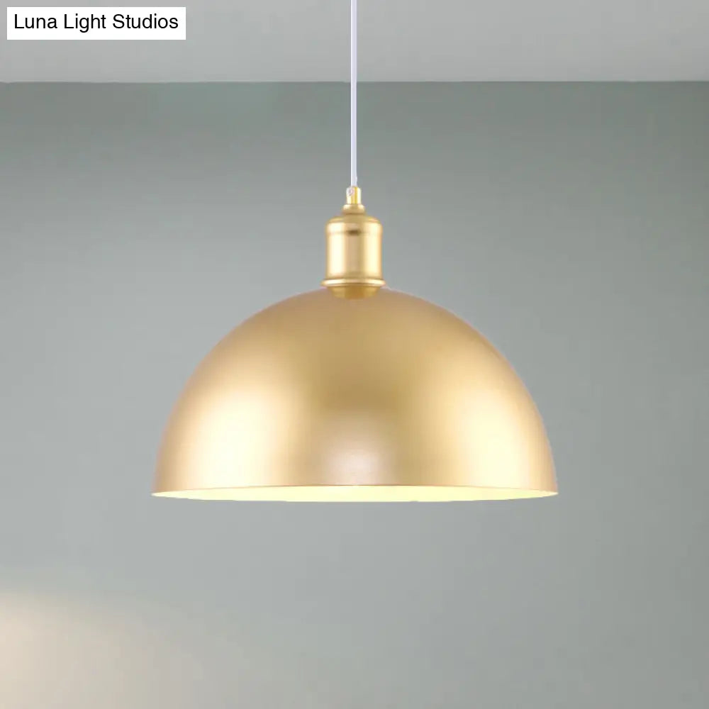 Vintage Industrial Metallic Golden Pendant Lamp, 12/16 Inch Width, Dome Shade, 1 Bulb