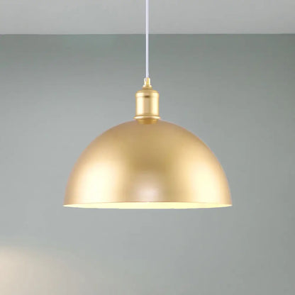 Vintage Industrial Metallic Golden Pendant Lamp, 12/16 Inch Width, Dome Shade, 1 Bulb