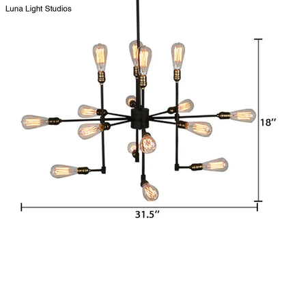 Vintage Industrial Multi-Light Chandelier - Iron Exposed Pendant Lighting for Dining Room, Black