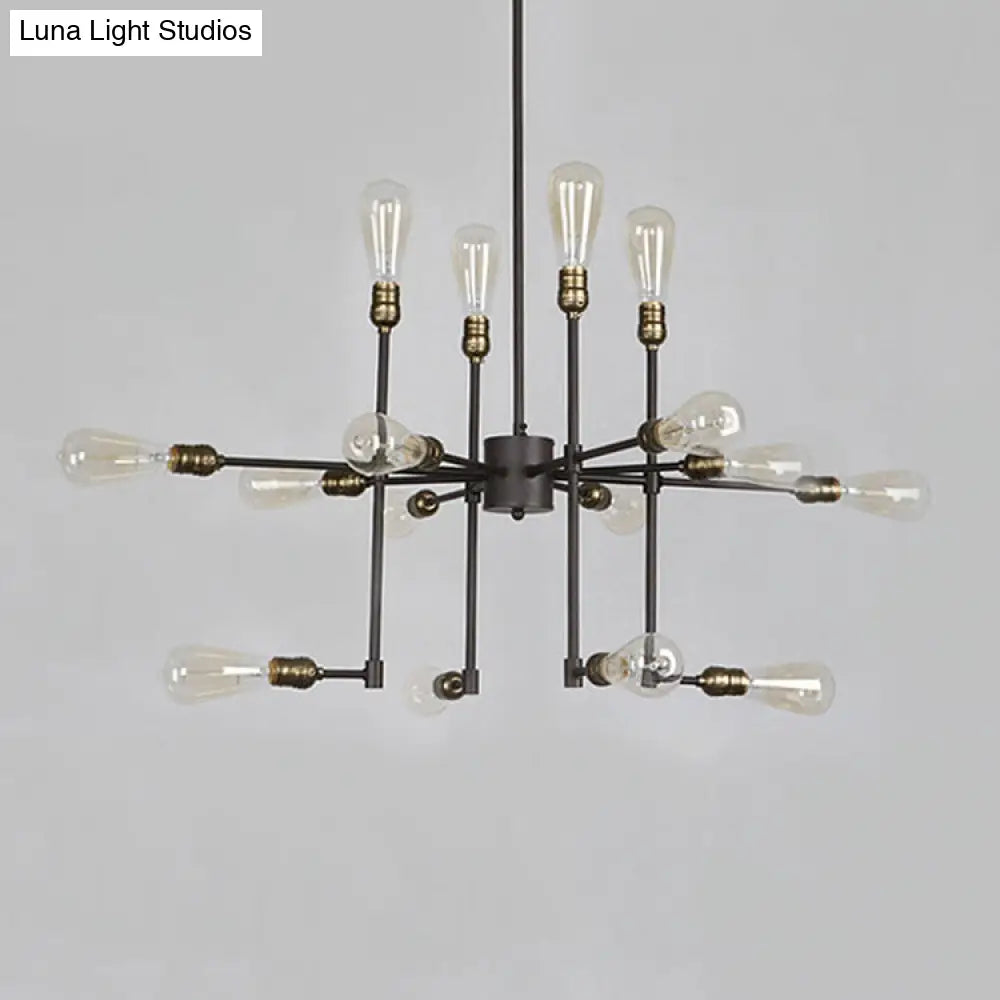 Vintage Industrial Multi-Light Chandelier - Iron Exposed Pendant Lighting for Dining Room, Black