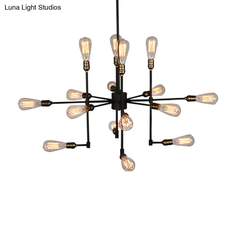 Vintage Industrial Multi-Light Chandelier - Iron Exposed Pendant Lighting for Dining Room, Black