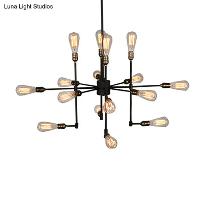 Vintage Industrial Multi-Light Chandelier - Iron Exposed Pendant Lighting for Dining Room, Black