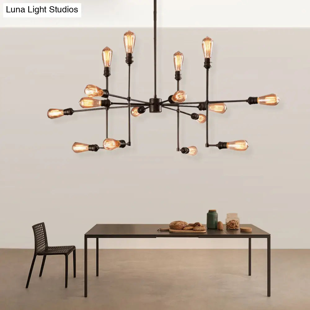Vintage Industrial Multi-Light Chandelier - Iron Exposed Pendant Lighting for Dining Room, Black