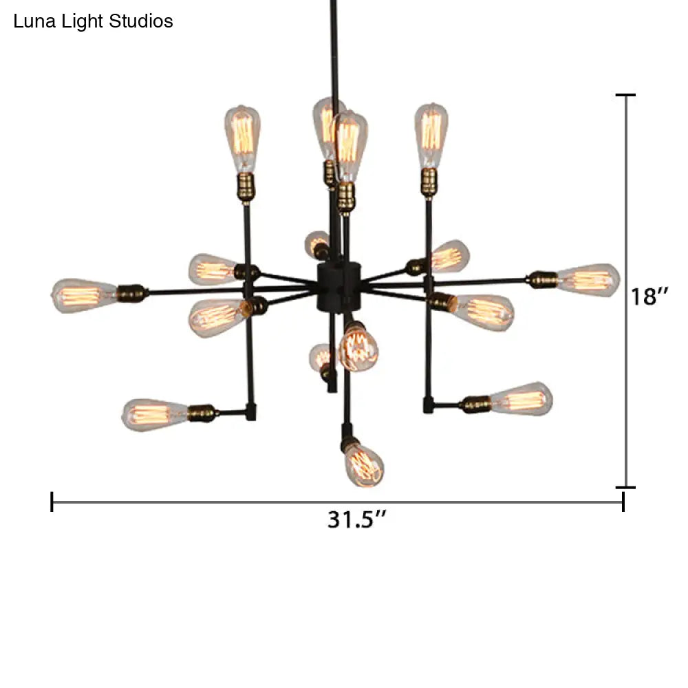 Vintage Industrial Multi-Light Chandelier - Iron Exposed Pendant Lighting for Dining Room, Black