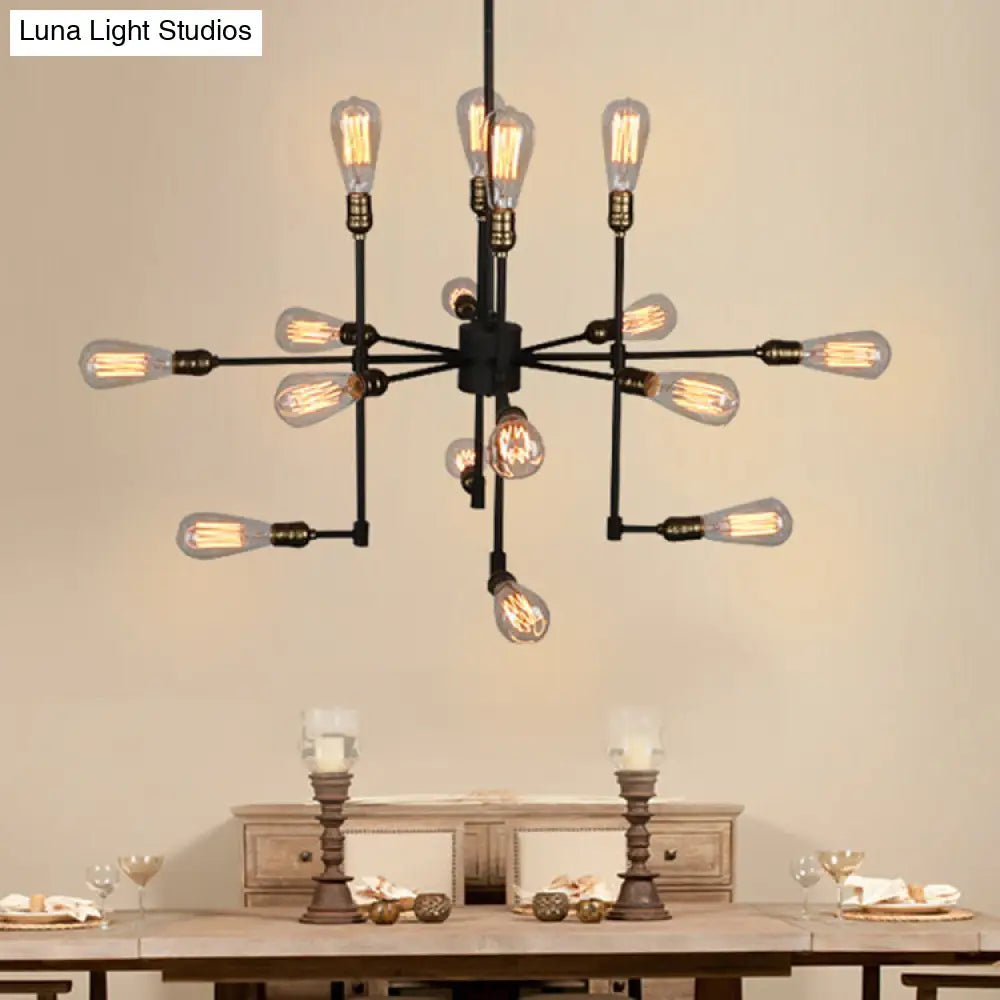 Vintage Industrial Multi-Light Chandelier - Iron Exposed Pendant Lighting for Dining Room, Black