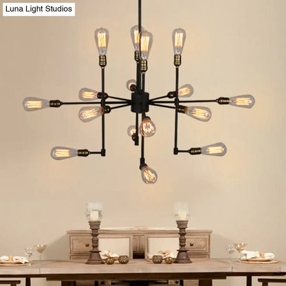 Vintage Industrial Multi-Light Chandelier - Iron Exposed Pendant Lighting for Dining Room, Black