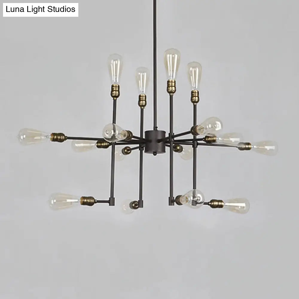 Vintage Industrial Multi-Light Chandelier - Iron Exposed Pendant Lighting for Dining Room, Black