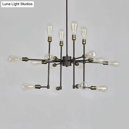 Vintage Industrial Multi-Light Chandelier - Iron Exposed Pendant Lighting for Dining Room, Black