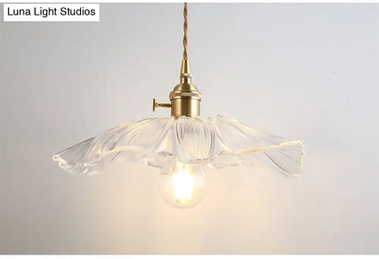 Vintage Industrial Pendant Lamp - Flower Shape Shade with Clear Glass