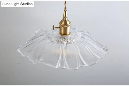 Vintage Industrial Pendant Lamp - Flower Shape Shade with Clear Glass