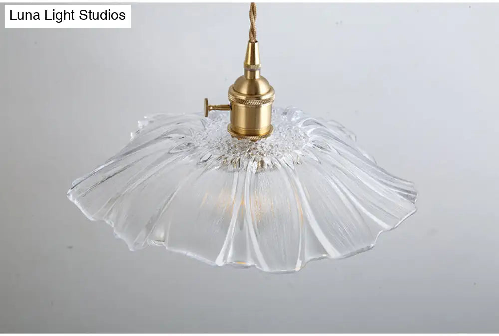 Vintage Industrial Pendant Lamp - Flower Shape Shade with Clear Glass