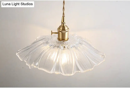 Vintage Industrial Pendant Lamp - Flower Shape Shade with Clear Glass