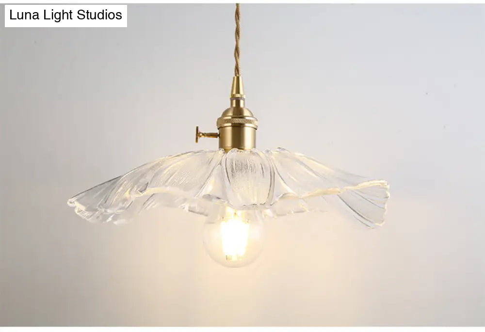 Vintage Industrial Pendant Lamp - Flower Shape Shade with Clear Glass