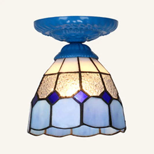 DecorBites™ DecorBites™ Vintage Industrial Stained Glass Flushmount Ceiling Light - White/Blue/Clear