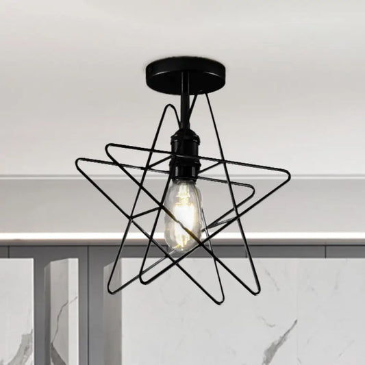 DecorBites™ DecorBites™ Vintage Industrial Star Cage Semi Flush Light: Black/Gold Metallic Mount for Corridor