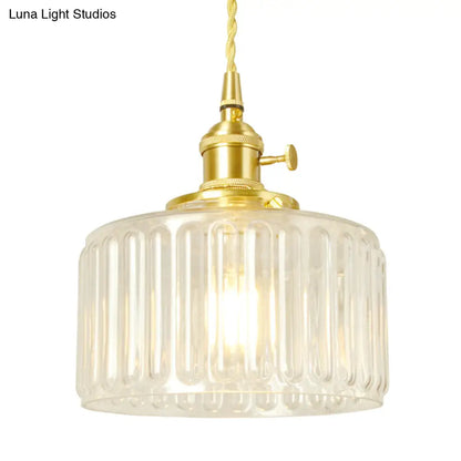 Vintage Industrial Wavy Glass Pendant Light with 1 Cylindrical Lamp