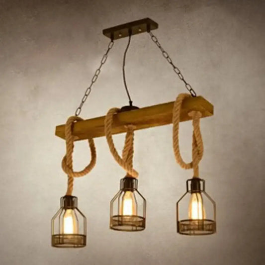 Decorbites vintage style island lighting fixture features a black linear wood pendant with rope suspensions and edison bulbs